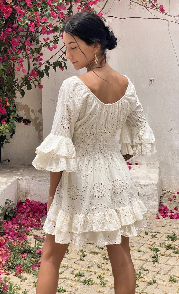 Vestido Mini Calado Crema