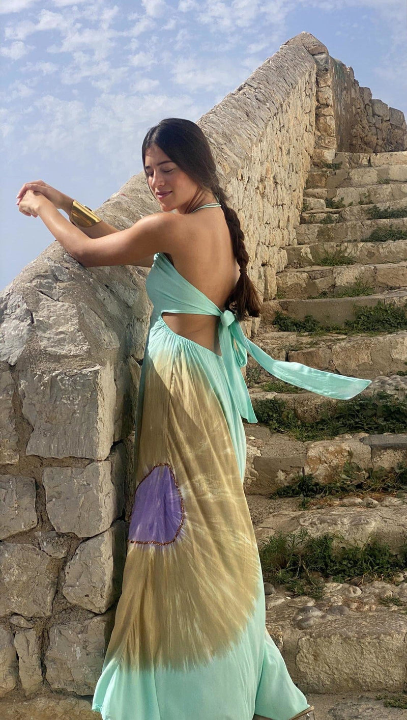 Vestido Anudado Mandala Aqua
