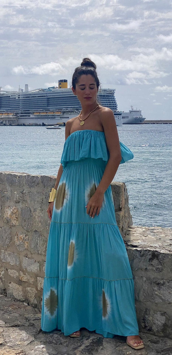 Vestido Elsa Palabra de Honor Azul
