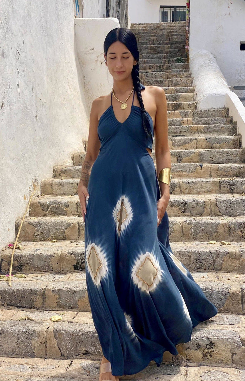 Vestido Elsa Anudado Aqua Navy