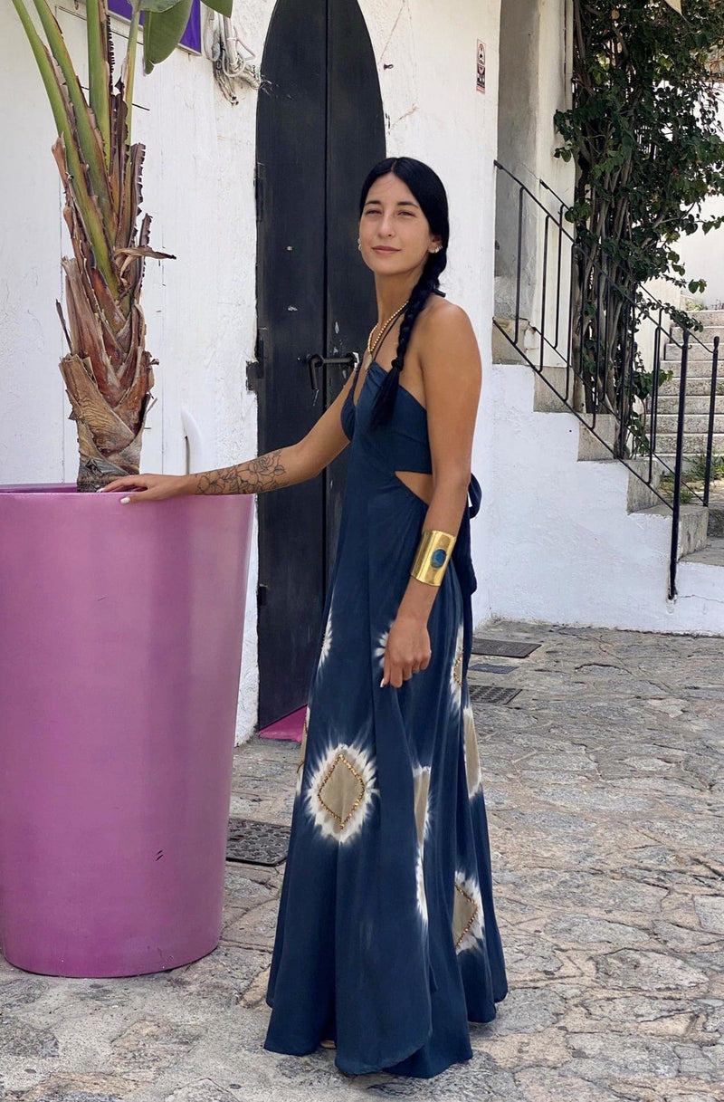 Vestido Elsa Anudado Aqua Navy