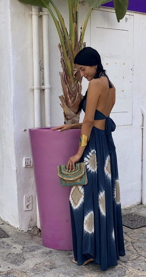 Vestido Elsa Anudado Aqua Navy
