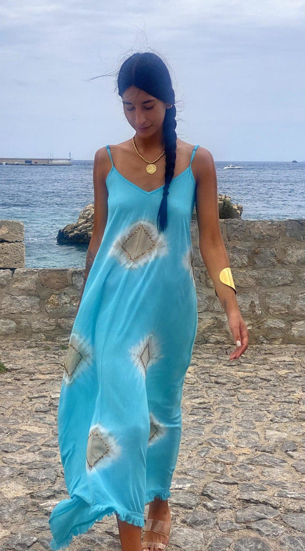 Vestido Tirantes Desflecado Elsa Azul