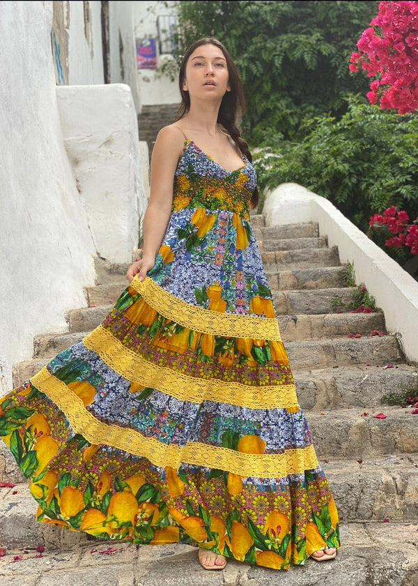 Vestido Nido de Abeja Girasoles