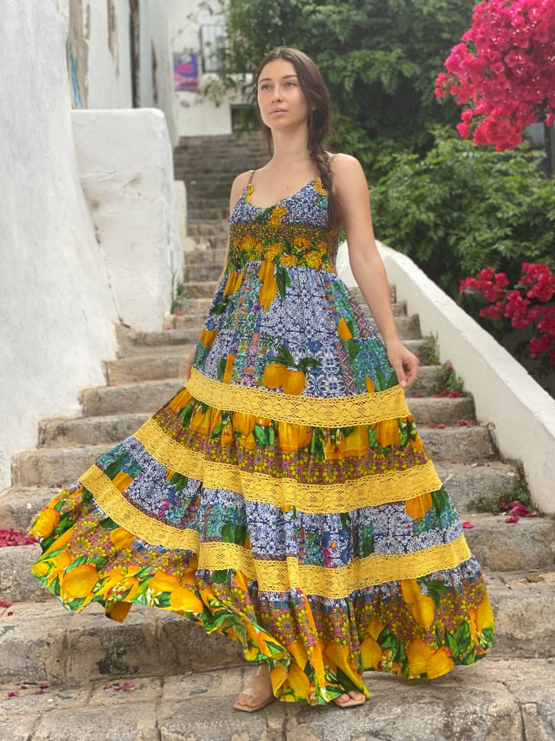 Vestido Nido de Abeja Girasoles