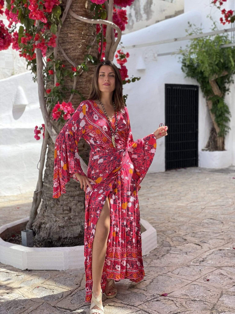 Kaftan Flores Tonos Rojos