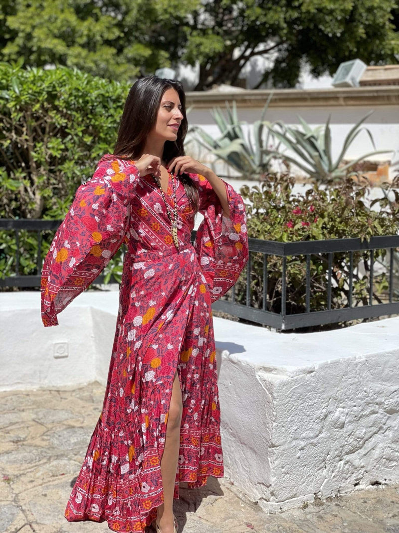 Kaftan Flores Tonos Rojos