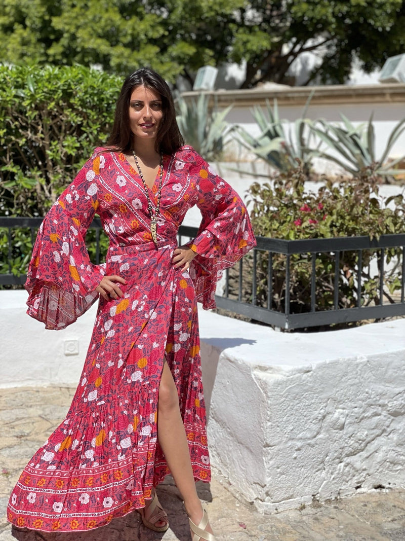 Kaftan Flores Tonos Rojos