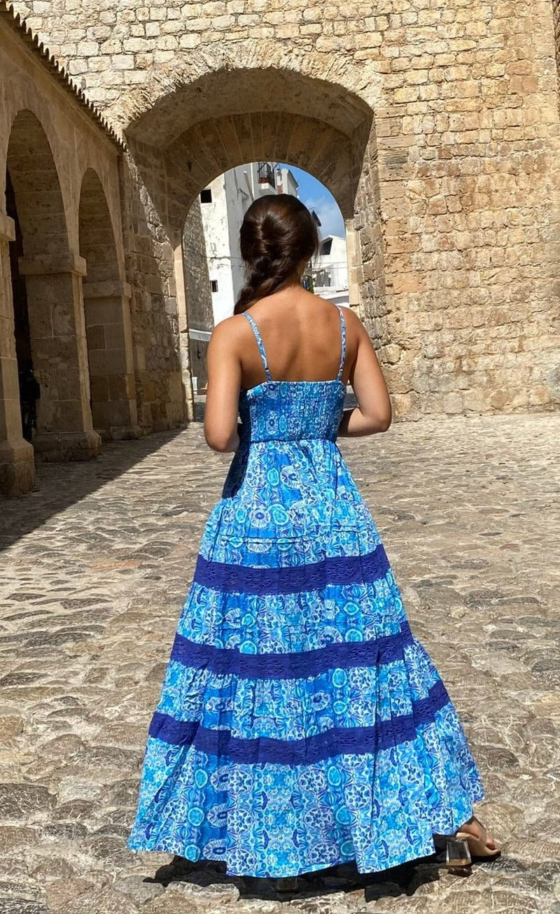 Vestido Nido de Abeja Azul