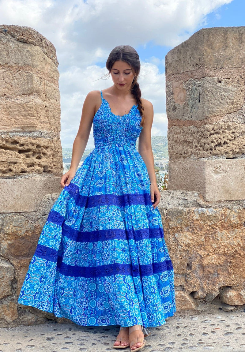 Vestido Nido de Abeja Azul