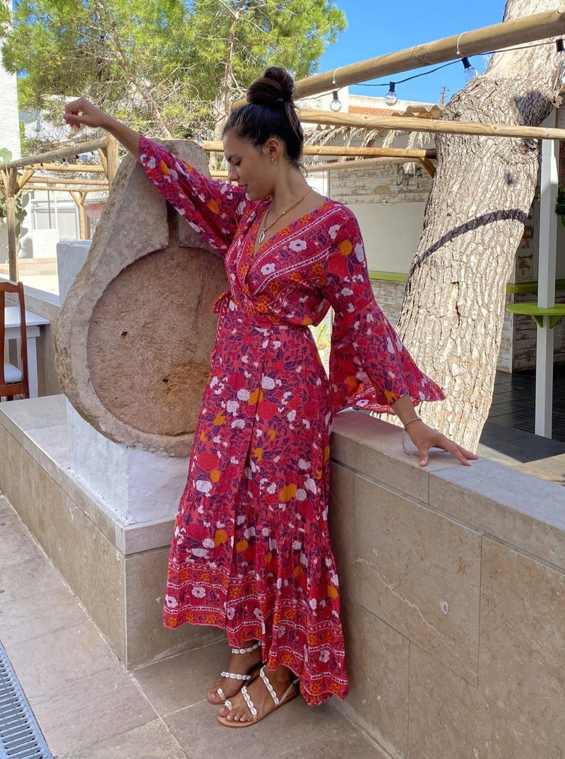 Kaftan Flores Tonos Rojos