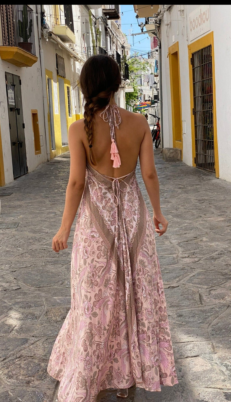 Vestido Escote Volantes Pink