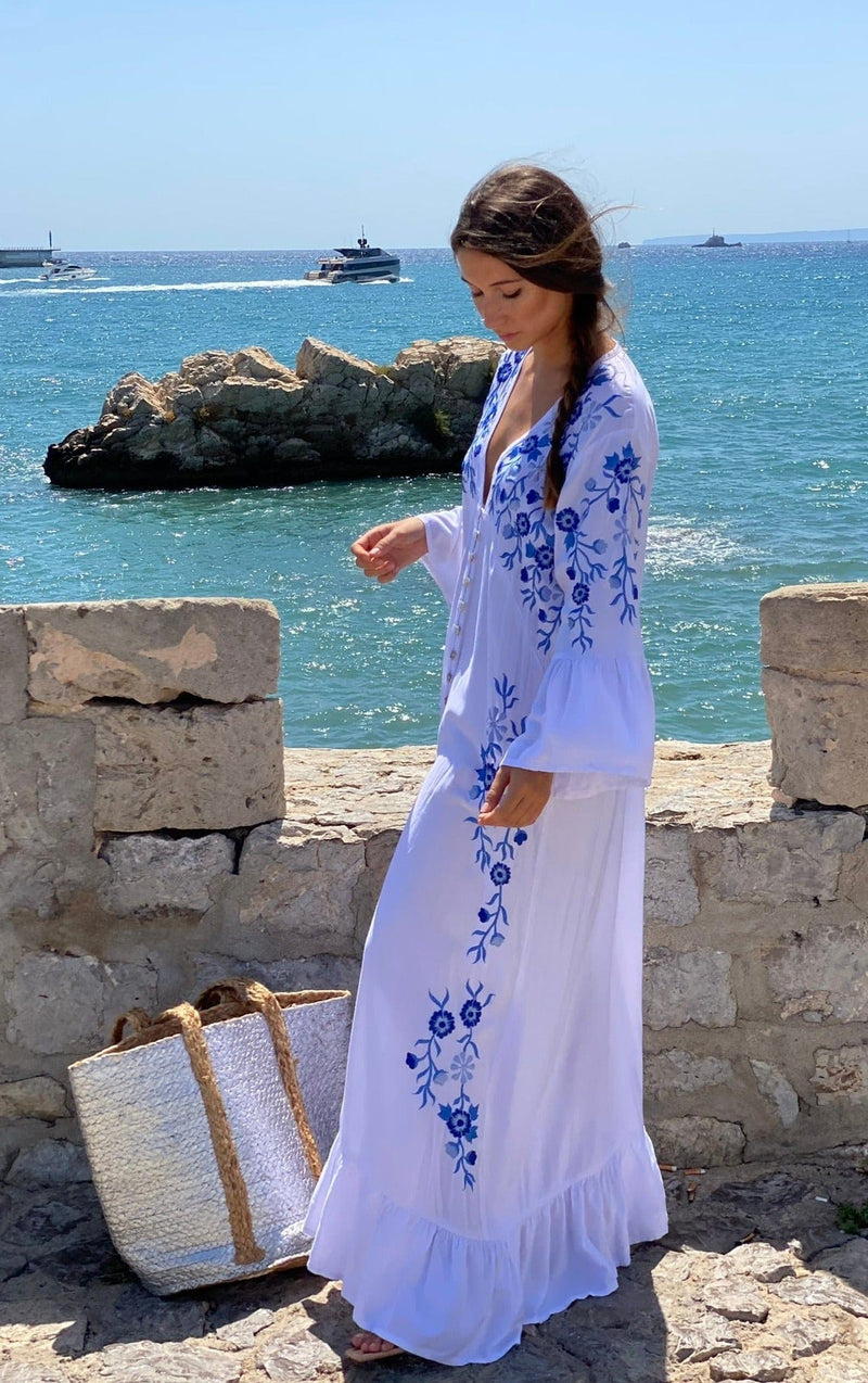 Maxi Vestido Yulia Blanco-Azul