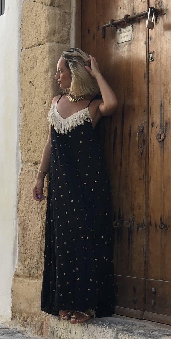 Vestido Largo Topos Dorado