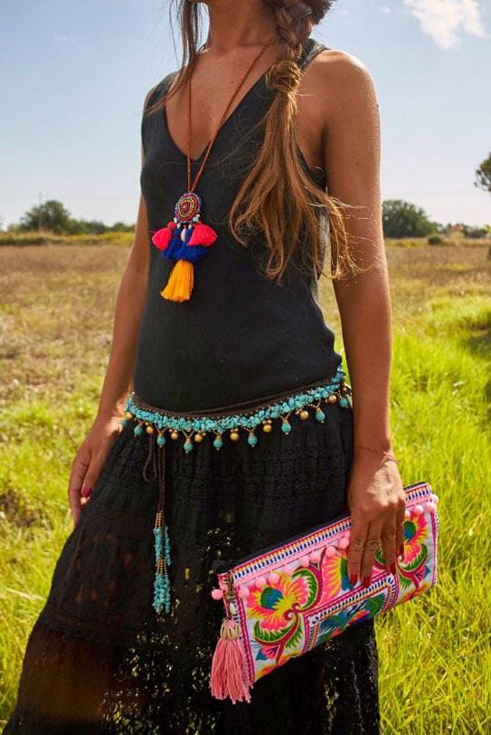 Bolso Pespuntes Pompones