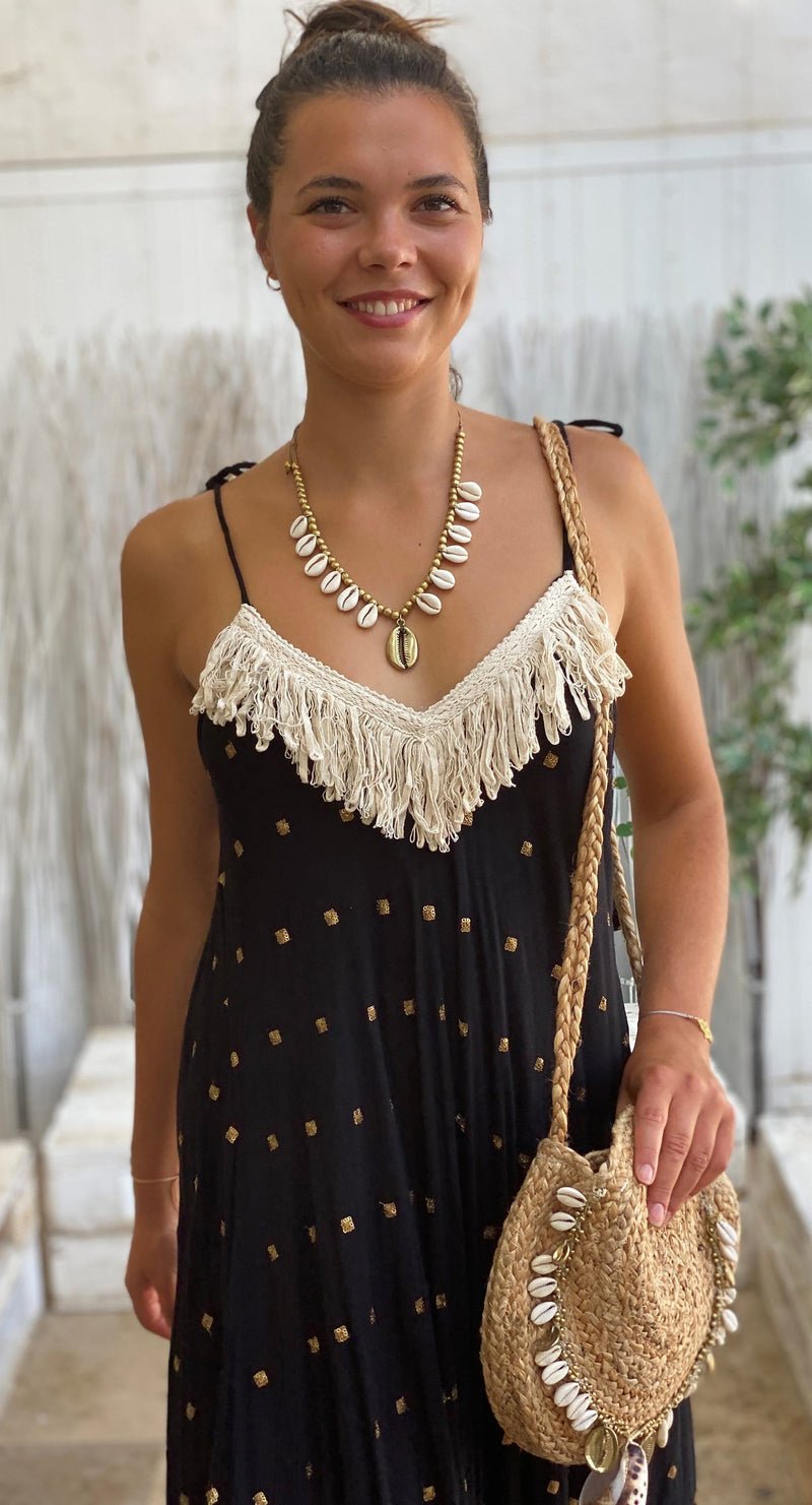 Vestido Largo Flecos Dorados – de mil amores ibiza